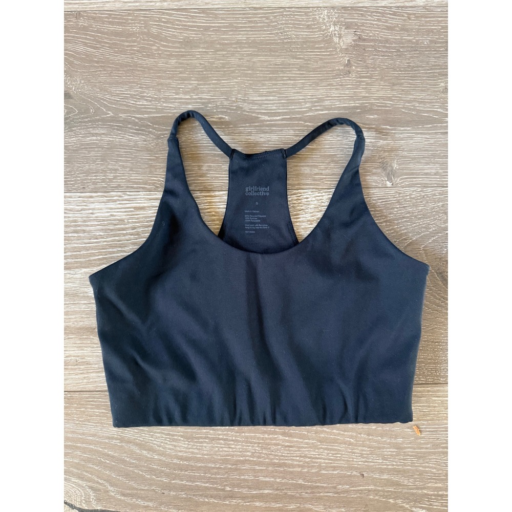 Girlfriend Collective Paloma Bra Black Racerback Sports Bra Small Longline Scoop